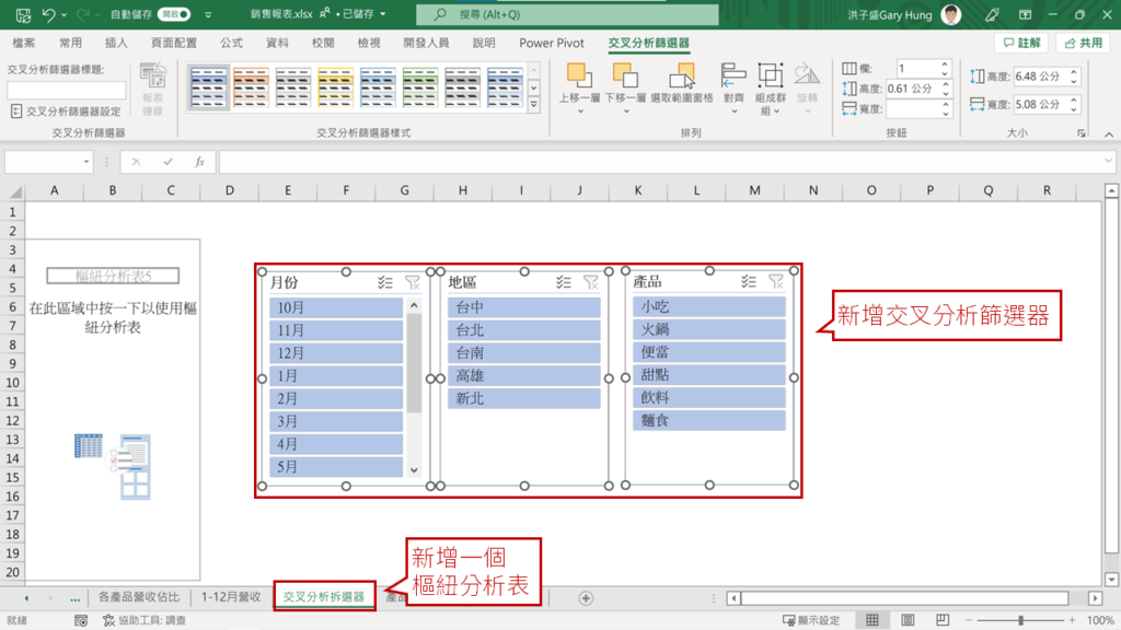 步驟3：插入交叉分析篩選器