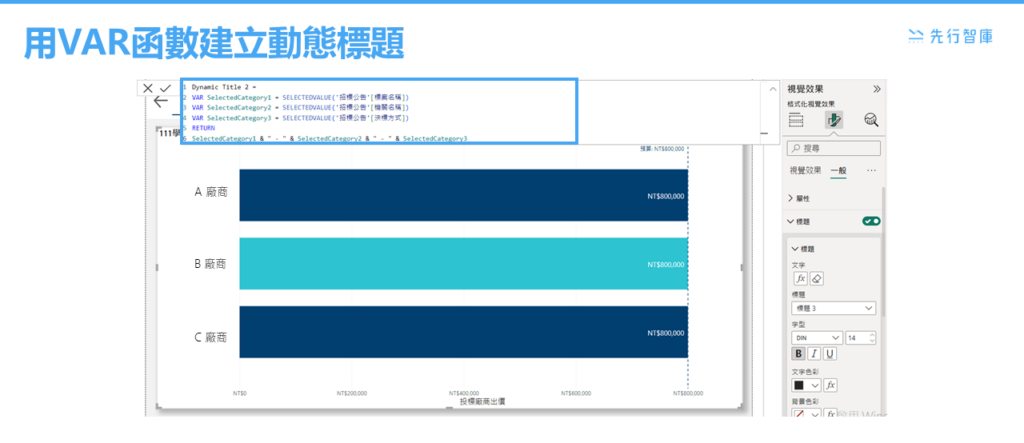 教你如何快速製作Power BI視覺效果的動態標題